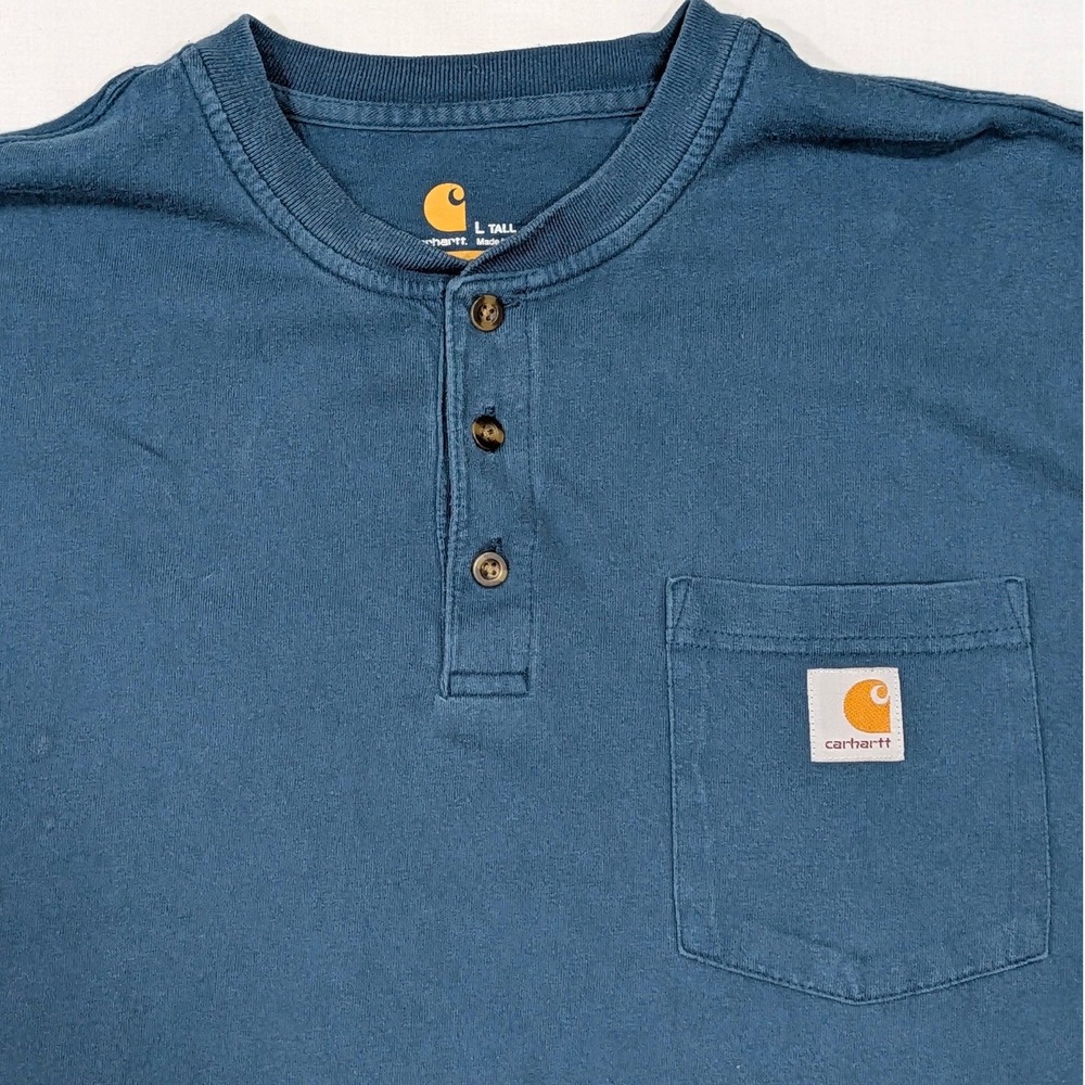 Carhartt Mens Blue Henley Pocket T-Shirt Short Sleeve Original Fit L Tall K84